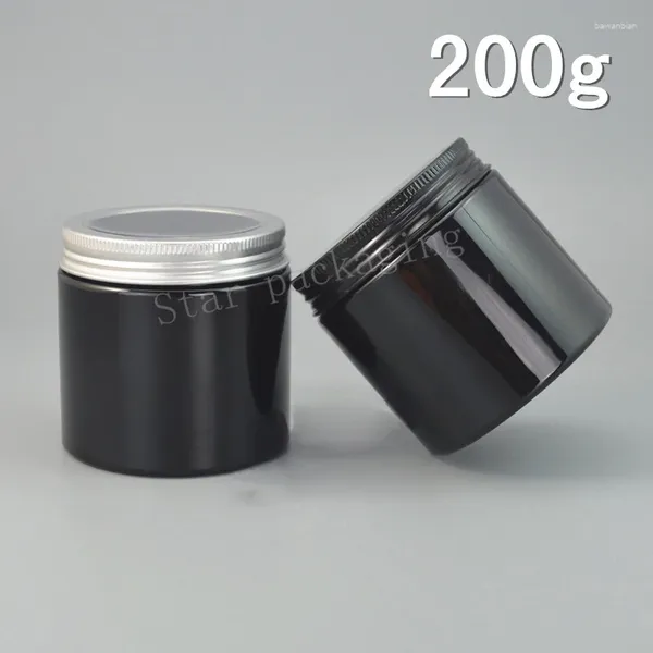 Depolama Şişeleri 20pcs 200g Boş Siyah Doldurulabilir Plastik Krem Kavanoz Katı Parfümler Alüminyum Vidalı Kapalı Makyaj Kap