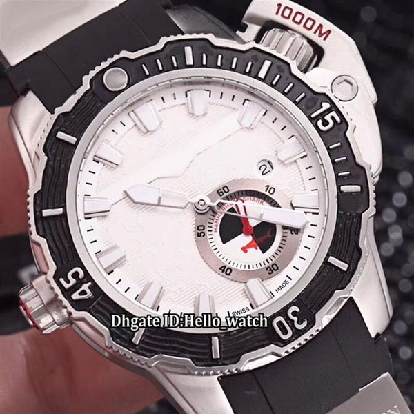 46-мм дата новый Maxi Marine Diver 3203-500LE-3 93-hammer Белый циферблат Автоматические мужские часы Сталь корпус резиновый ремешок Sport Высококачественный 201V