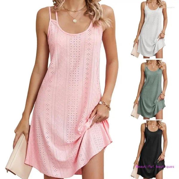 Vestidos casuais femininos de verão spagheti tira uma linha midi vestido solto fluxy swing praia encobrimento