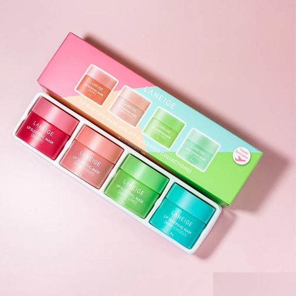 Bálsamo para lábios 8G máscara de manga coreana 4pcs/conjunto mini conjunto perfumado nutritivo cuidados hidratantes entrega de saúde maquiagem de beleza lábios Otvnn