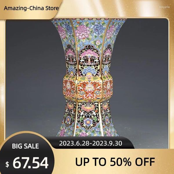 Vasos Decoração de Cerâmica Decoração Qianlong Goble de esmalte imitou o antigo vaso de flores seco de porcelana antiga Xuanguan