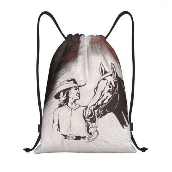 Einkaufstaschen Pferd Cowgirl Western Cowide Kuh Haare Rucksack Sports -Fitness -Tasche für Frauen Männer Tier Textur Sackpack