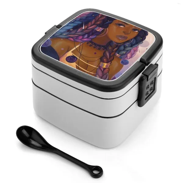 Dinkware Molte lune di lune bento box bento pranzo portatile con paglia di grano contenitore black art dusk orbit doppio strato personalizzato