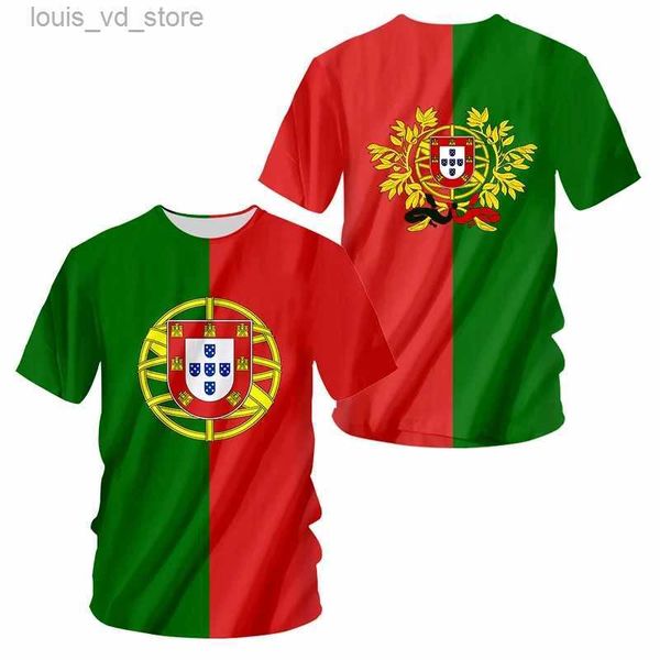 T-shirts Portugal Flag nacional emblema tshirts 3d t-shirt camiseta de verão moda infantil menino casual menina unissex redondo tees de pescoço tshirt tshirt ts240415