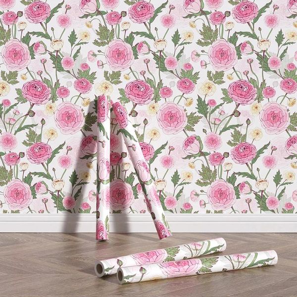 Duvar kağıtları mobilya su geçirmez çizik dirençli dayanıklı duvar kağıdı pvc çiçek kendi kendine yapışkan kabuğu ve çubuk pembe