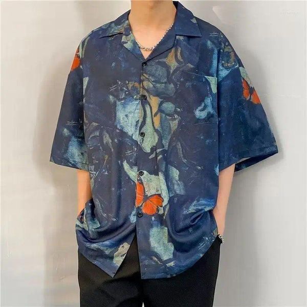 Frauenblusen Gothic abstrakte Schmetterling Grafikhemden für Männer Kuba Kragen Lose übergroße Bluse Sommer Hawaii Beach Tops Hip Hop