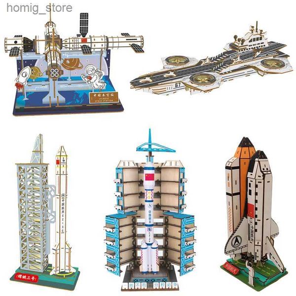 3D Puzzles Helicarrier 3D Puzzles de madeira Jigsaw DIY Ciência e tecnologia Aeroespacial Modelo Militar Toys educacionais para crianças Y240415