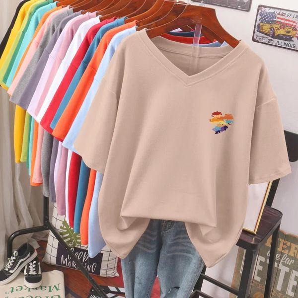 Ebaihui 100 Cotton L5xl футболка плюс футболка с коротким рукавом, женские женщины, топ -самая сладкая пара v neck geal