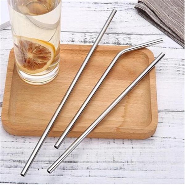 Bebendo canudos de aço inoxidável reutilizável com pincel mais limpo Bent Bent Metal Metal Milk Drinkware Bar Party Kitchen