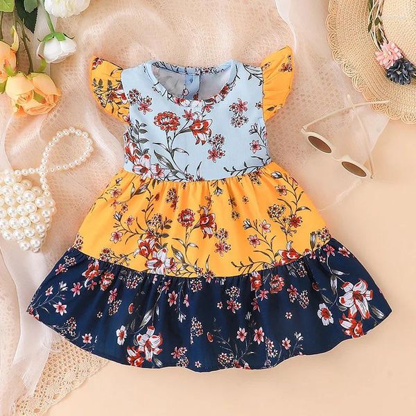 Abiti da ragazza abito per bambini con manica volante stampa estate piccola moda casual principessa chiffon compleanno