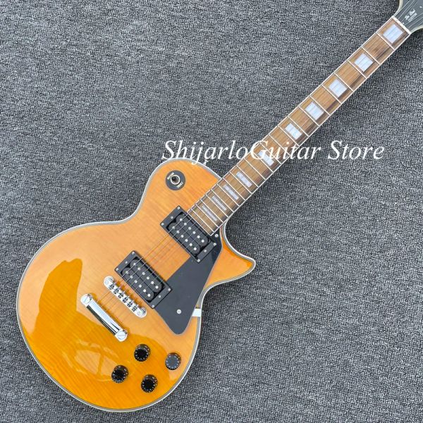 Cavi Custom LP Electric Guitar Orange Tiger Flame Body Rosewood Tasto Cromo Hardware Spedizione gratuita