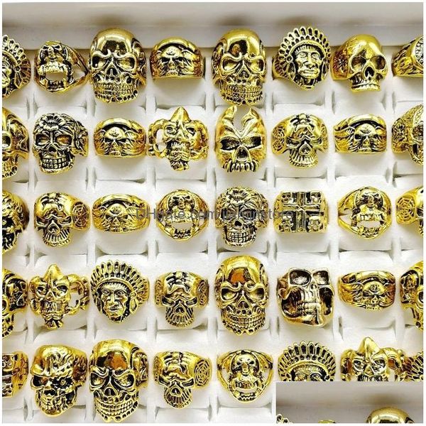 Bandringe Fashion Punk Style 30pcs/Lot SKL Sier Gold Skelett große Größen Herren Frauen Metall Schmuckparty Geschenk Drop Lieferung DHT7N