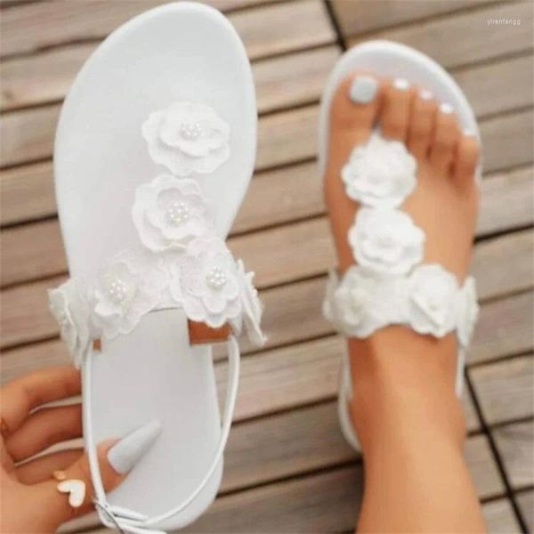 Slippers Ladies Summer São de contas artesanais de flores redondas de dedo do pé