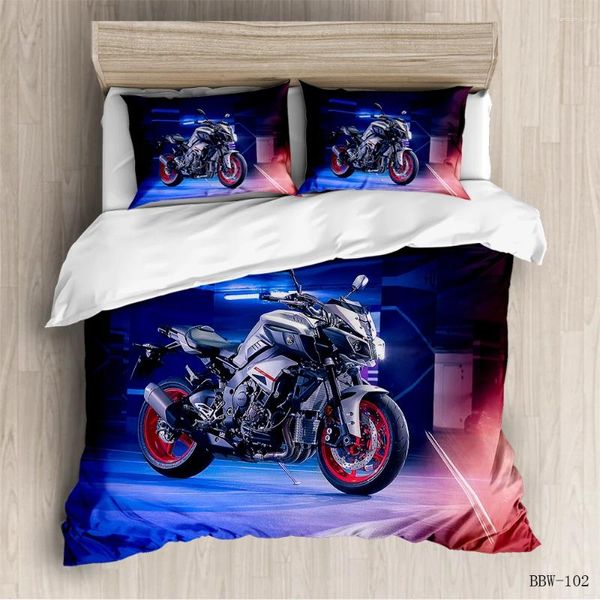 Bettwäsche -Sets 3D -Bett Motorrad Rennset Kingsize