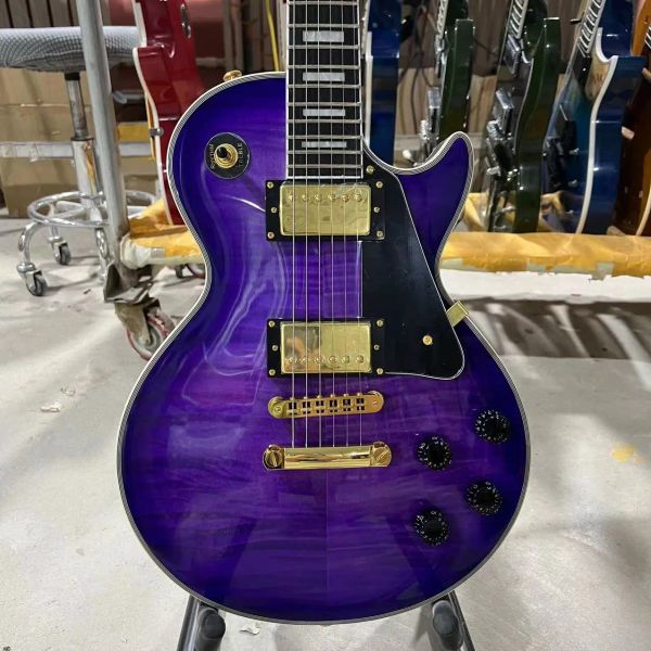 Pegs benutzerdefinierte E -Gitarre Purple Sunburst Color Tiger Maple Top Gold Hardware Mahagoni Körperstation o Magic Bridge kostenlos Versand