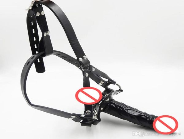 Gag del pene per adulti con bidonetto di bondage fetish a doppio cima del dildo imbracatura in pelle PVC Reteint Sex Toy per sesso Game5423404