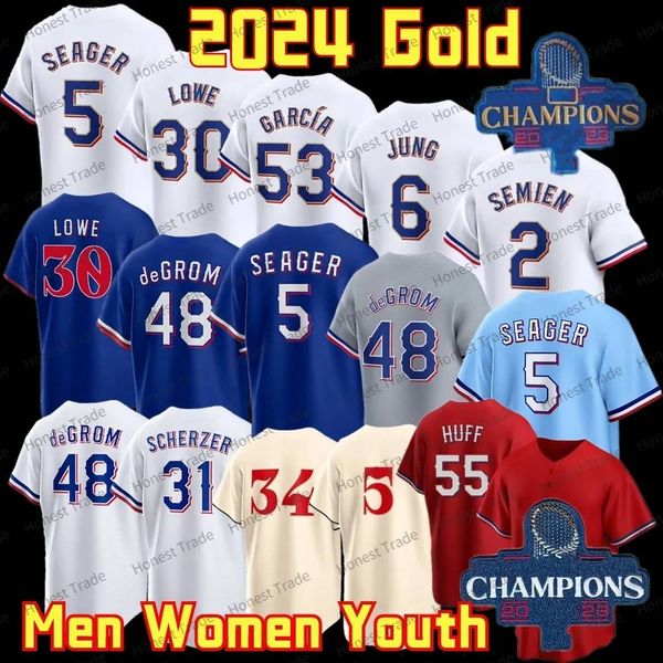 2024 Champions Gold Baseball -Trikot Adolis Garcia Jacob DeGrom Max Scherzer Marcus Semien Corey Seager Evan Carter Nathaniel Lowe Jonah Heim Custom