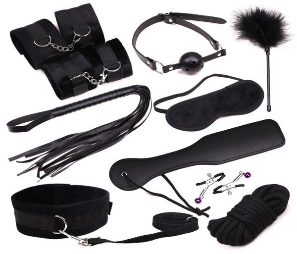 Kit de escravidão sexual para adultos 10 PCSSET BDSM Games Fetish Toys Hand Foot Whip corda Brinquedos sexuais cegos para casais Toys eróticos J1905259129967