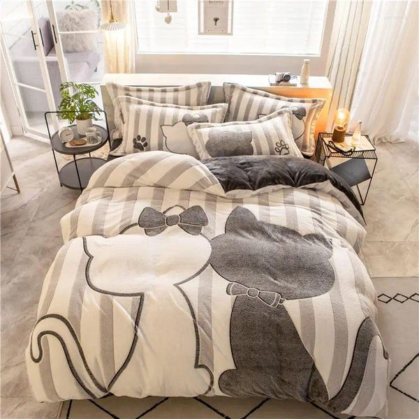 Set di biancheria da letto Fashion Flake Flake Cashmere Set 4 pezzi Foglio aderente copripiumino Copertina Flanella Flanna Flanella 3D Inverno in rilievo invernale Ab Linesco late