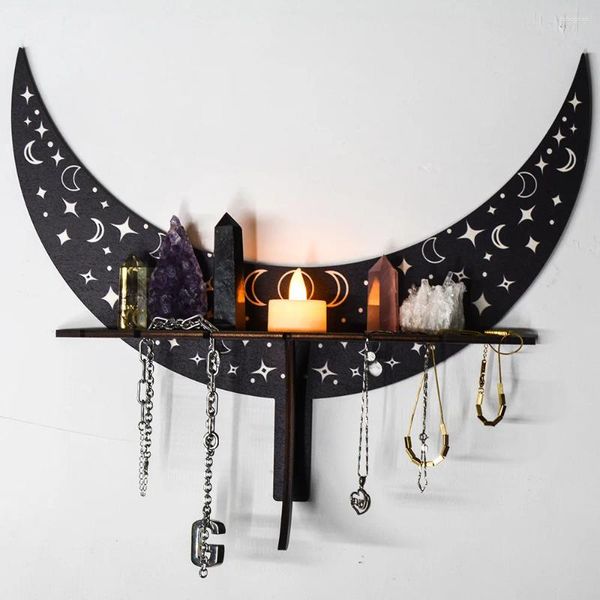 Placas decorativas Bohemian Wooden Shape Jewelry Crystal Rack Rack Candlestick Stand for Home Decoration