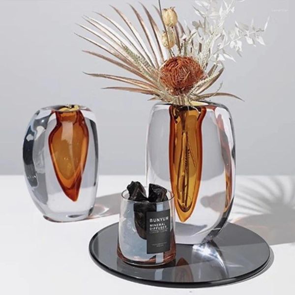 Vasos Elegantes decoração de vaso de vidro moderno cristal de vidro exclusivo tabela europeia design minimalista design transparente jarron room decor