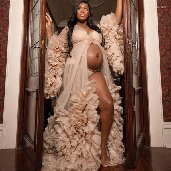Vestidos de festa 2024 Moda grávida vestido de baile feminino Maternidade Ruffles para tiro de PO ou chá de bebê African Plus Size Robe