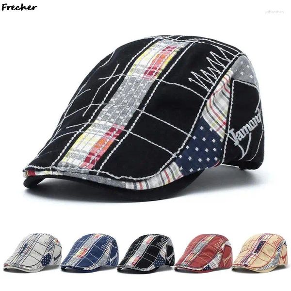 Baskenmütze Mischung Baumwollhut Britische Stil Sboy Caps Mode Männer Gatsby Flat Vintage Driving Cabbie Hüte nähen karierte Maler