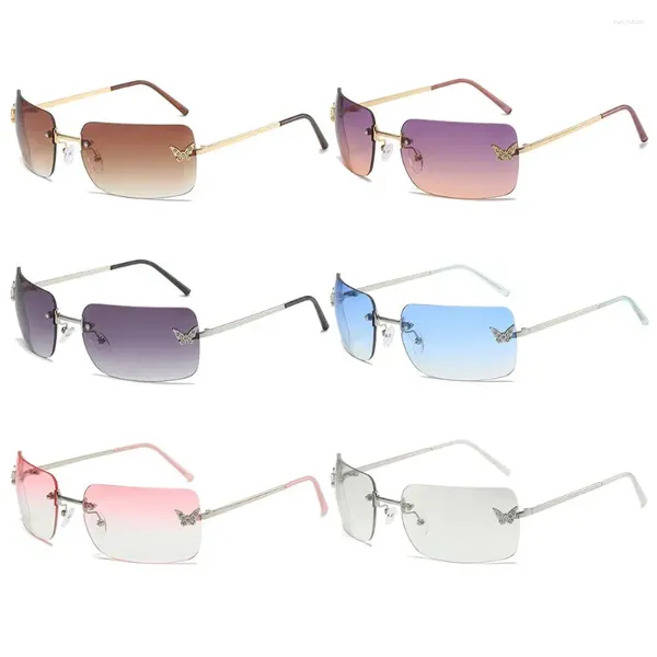 Sonnenbrille für Reisen und Strandtöne Vintage Rechteck Sonnenbrille Y2K Frauen Strass Schmetterling