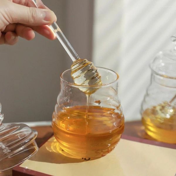 Aufbewahrung von Flaschen Waben Bienen Jarglas -Honighoneys mit Stickdeckel und Spenderbehälter