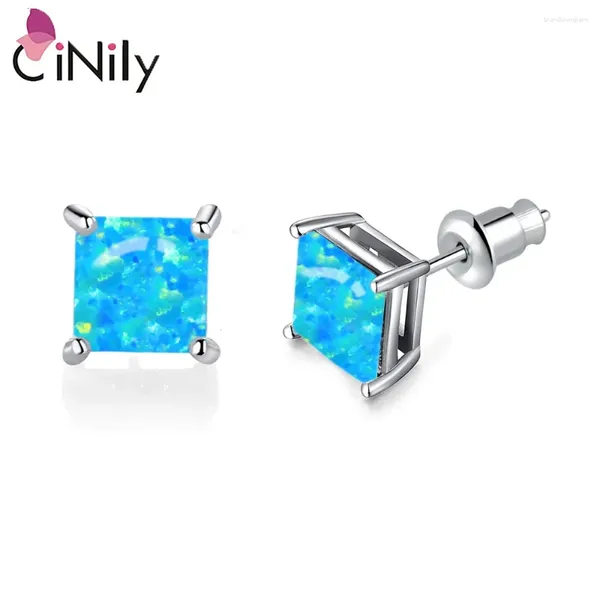 Orecchini per borchie Cinly Soild 925 Sterling Sterling Create Blue Fire Opal Wholesale a forma quadra