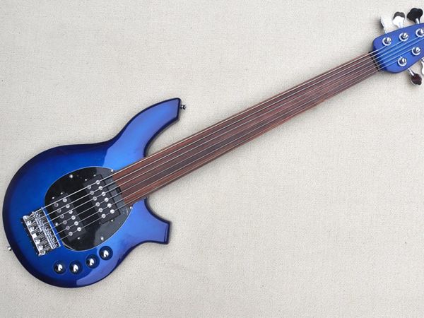 Guitarra 6 strings bass -guitarra azul sem trastes com braçadeira de pau -rosa personalizada /cor disponível