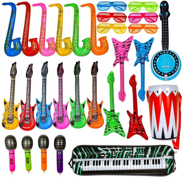 Cabos Itiatable Rock Star Toy Set Itiatable Musical Guitar Piano Saxofone Balloons Props Decorações de Party Party Party dos anos 80