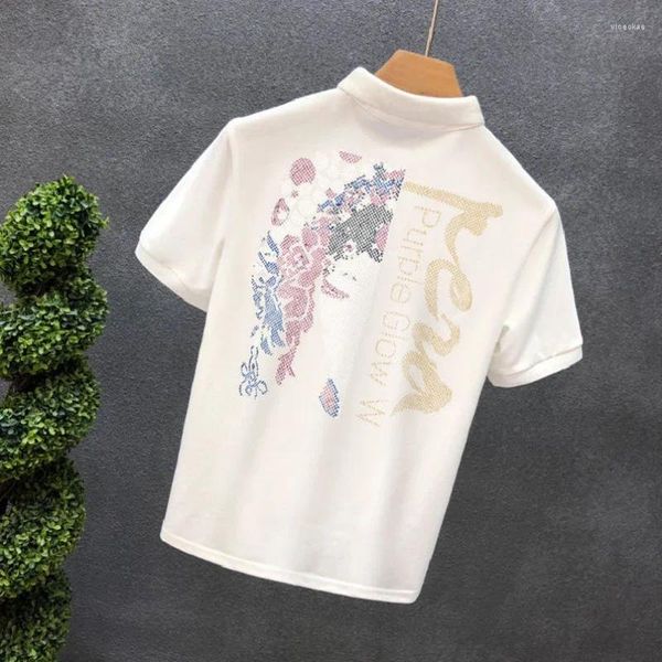 T-shirt da uomo da uomo maschio grafico con polo ad acquerello da colletto Tops Elegante abbigliamento estetico XL 2024 Fashi