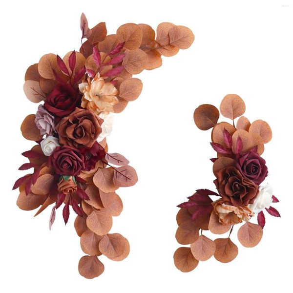 Flores decorativas cenários de outono rosa eucalipto placa folha flor flor letra de boas -vindas signo de arte simulada parede pendurada em casa decoração 2pcs/set