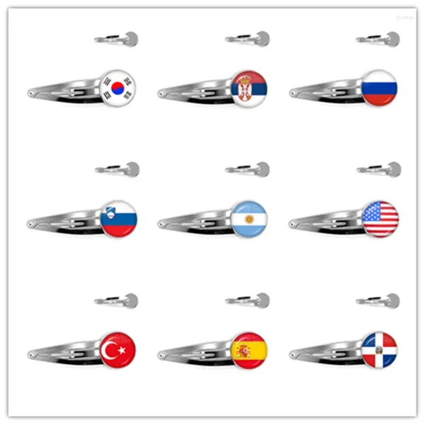 Hair Clips Flag National Glass Hairpins Coreia Sérvia Rússia Eslovênia Argentina Estados Unidos Turquia Espanha Jóias Dominica para Mulheres