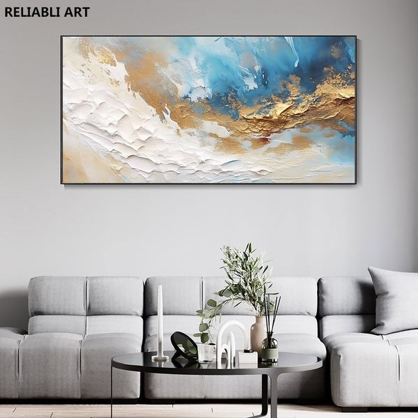 Poster d'arte di pittura ad olio oro e blu astratto, moderno dipinto di tela decorazione per la casa, film d'arte da parete stampata Cuadros senza cornice