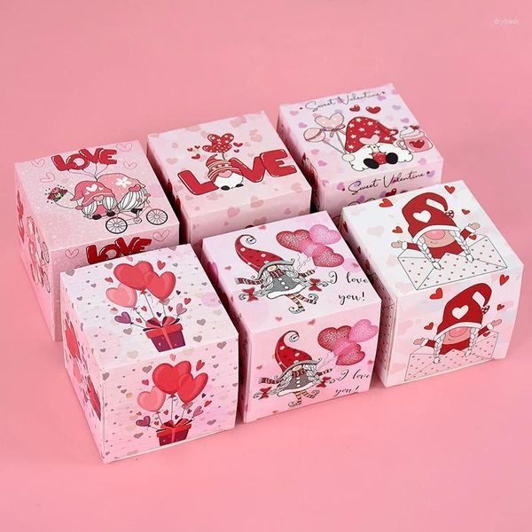 Embrulho de presente 6pcs/conjunto dia dos namorados caixa de doces rosa desenho vermelho gnomo amor coração de chocolate com suprimento de casamento de embalagens