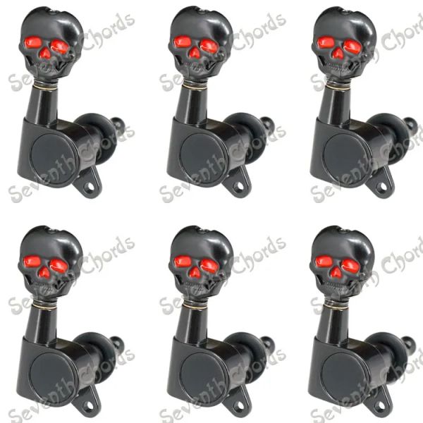 Pegs um conjunto de 6R preto em linha em linha caveira guitarra Tuning Pegs Tuners Machine Heads para peças de reposição de guitarra elétrica