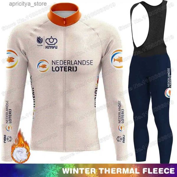Radsporttrikot setzt 2023 Niederlande Radsporttrikot -Winter -Set niederländische Nationalmannschaft Cycling Cloding Men Here Thermal Jacket Anzug Fahrradhose L48