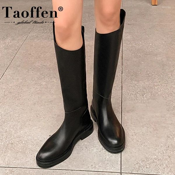 Сапоги Taoffen Большой размер 33-40 колено для женщин, настоящая кожаная, зимняя обувь, женщина, крутая длинная вечеринка, женская обувь
