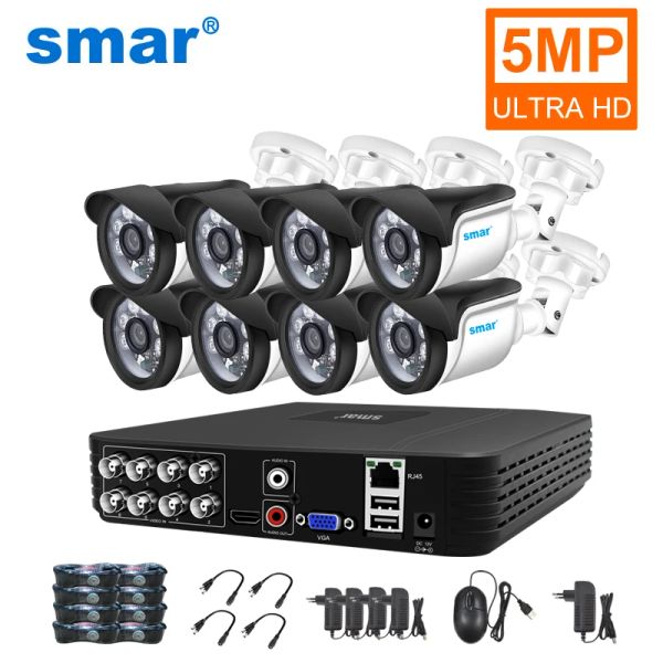 System Smar 5MP Überwachungskameras System mit 18 m verdrahtetem Kabel Videoüberwachung Kit Indoor Outdoor wasserdichte CCTV -Kamera 5 in 1 DVR