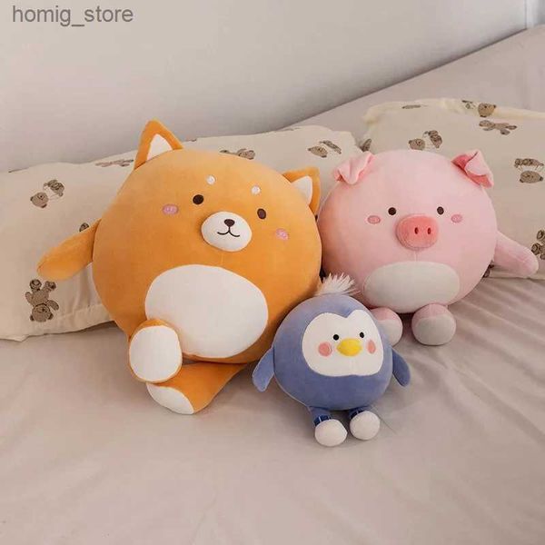 Peluş Bebekler Yeni 23/45cm Kawaii Panda Penguen Domuz Ahşap Köpek Hayvanları Yumuşak Peluş Oyuncaklar Uyuyan Yastık Karikatür Dolgulu Yastık y240415