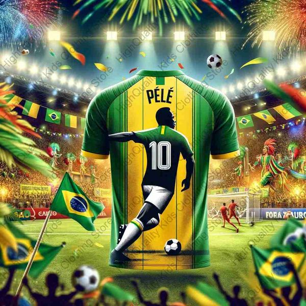 T-Shirts Tribut an das Fußballkönig Pele #10 Brasilien Fußballtrikot für Erwachsene Kinder Sommer Fußballausbildung Aldult Kinder Tops Kleidung T240415