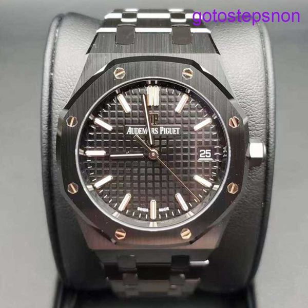 Highnd AP Wrist Watch Real Royal Oak Series 77350CE Black Ceramic Back Transparent Womens Fashion Leisure Business Sports Sports Machinery Watch