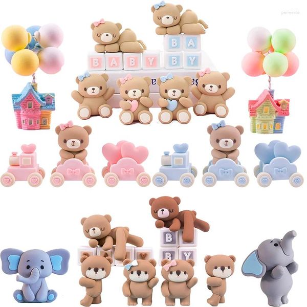Forniture per feste rosa blu orso toppers mini figurina di 1 ° compleanno decorazioni per ragazzo baby shower