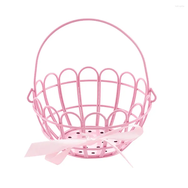 Бутылки для хранения 1pc Bowknot Flower Basket Lovely Pink Metal Toy Container (розовый)