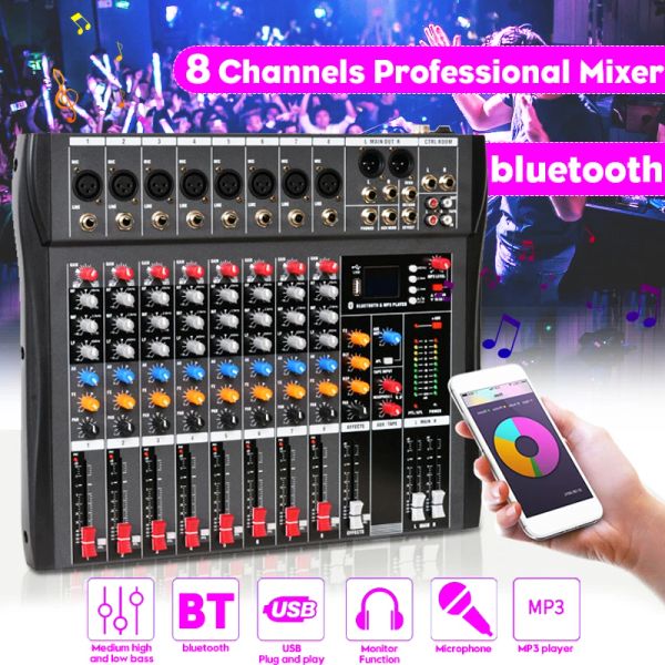 Mikser Claite 8 Kanal Ses Karıştırma Konsolu Bluetooth USB Kayıt Bilgisayar Oynatma Fantom Güç efekti 8 kanal USB ses mikseri