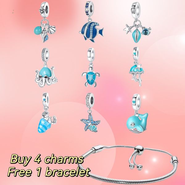 Designers europeus e americanos charme pulseiras Diamond Ocean Series Pingentes de Animal Diamond Fit Panda Bracelets Colares Caixas de presente de jóias femininas por atacado