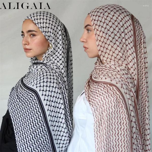 Schals Aligaia Ramadan Eid Druck Chiffon Kopftuch für Femme Khimar Muslimische Frauen Gebet