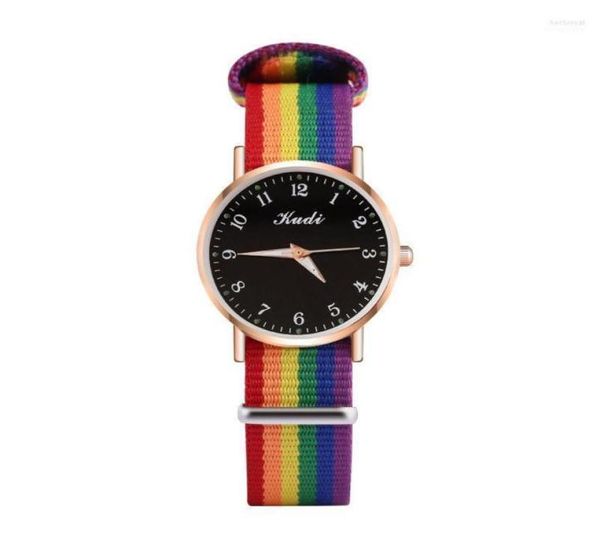 Avanadores de pulso Luxury Women Quartz Watches Ladies Rainbow Color Fabric Beltwatch para pulseira de pulseira à prova d'água elegante relógio Reloj M6714780